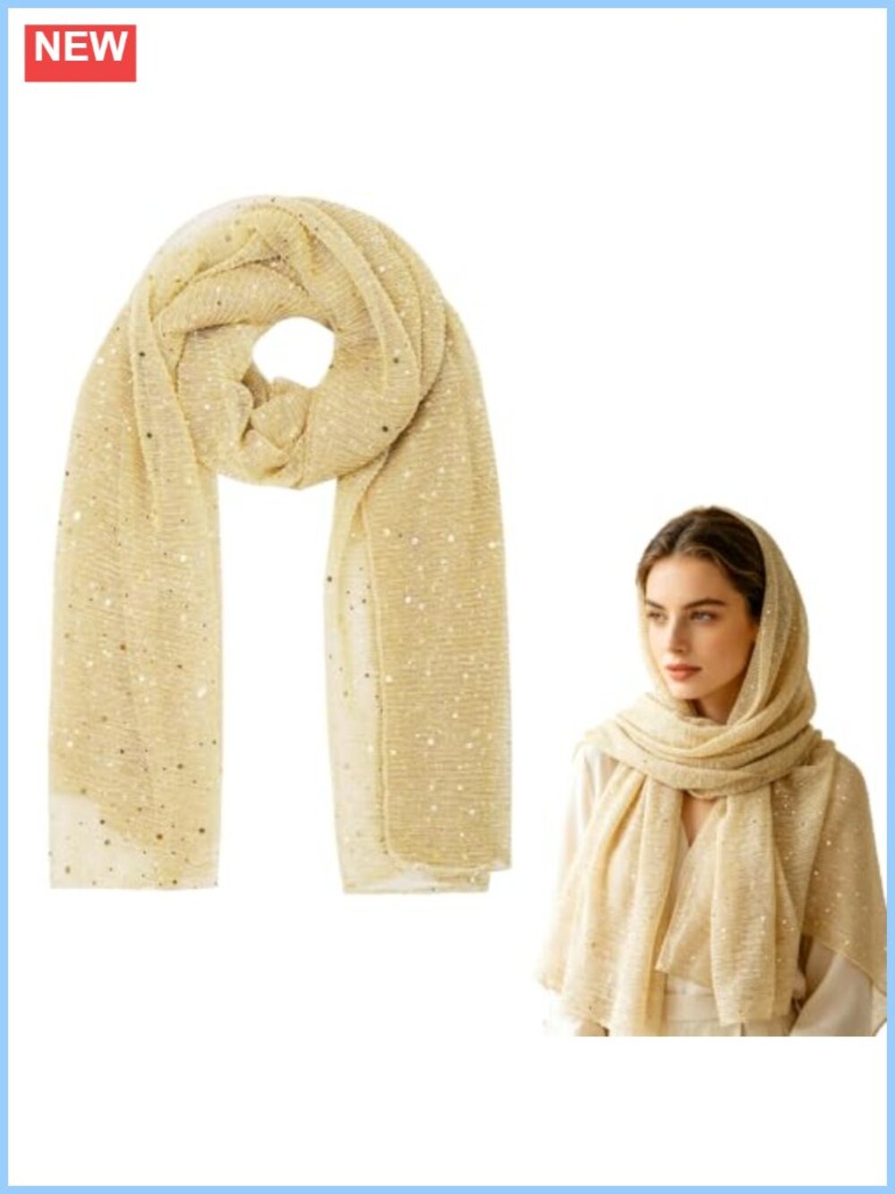 Gold Sequin Shawl Head Scarf Women Mesh Bandana
